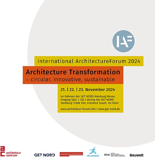 Cover page of the program of the International Architecture Forum. The topic is: Architecture Transformation – circular, innovative, sustainable